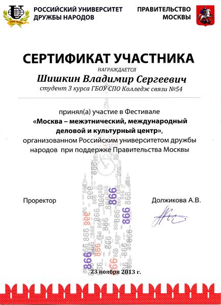 Файл:Сертификат Участника Шишкин В. 2013.jpg