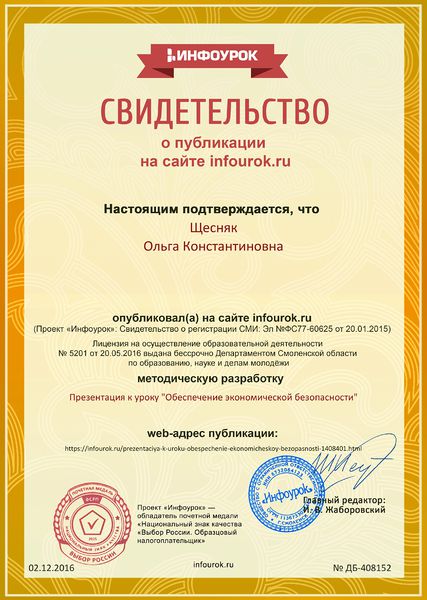 Файл:Сертификат infourok.ru № ДБ-408152 Щесняк О.К..jpg