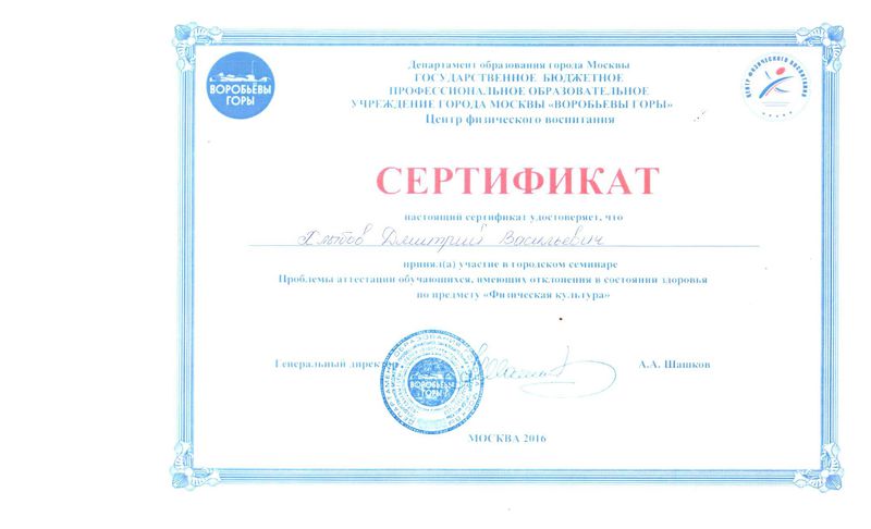 Файл:Сертификат 1 участника семинара ЦФВ , Хлыбов Д.В., 2016.jpg