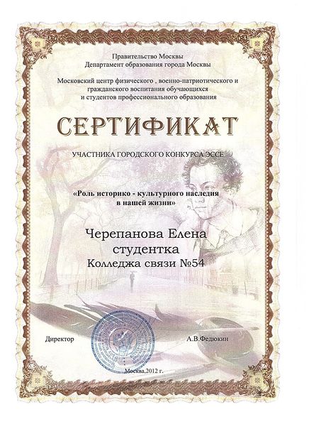 Файл:Сертификат участника городского конкурса эссе Черепановой Е.В.jpg